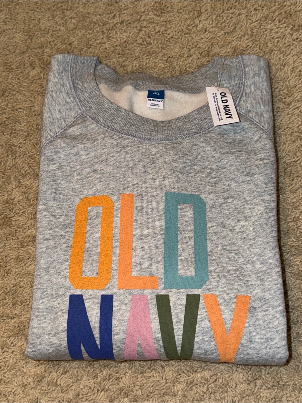 Old Navy Heather Gray Sweatshirt with Multicolor Block Logo